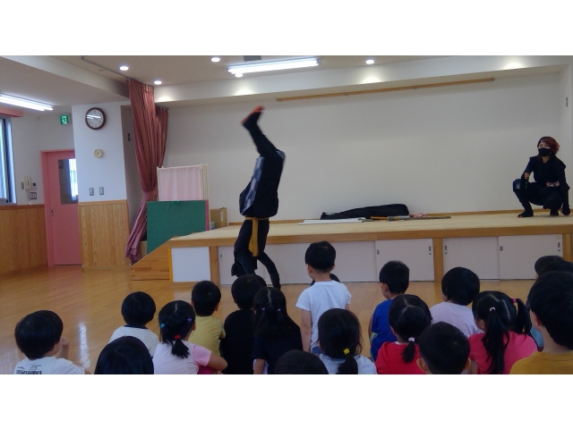 体術、倒立で部屋の中を歩いてる～真似できない。かっこいい！