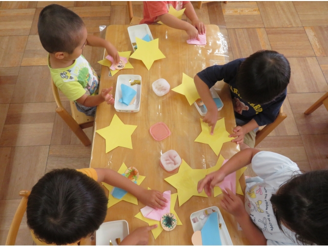 お星さまに乗った織姫様、彦星様のできあがり！