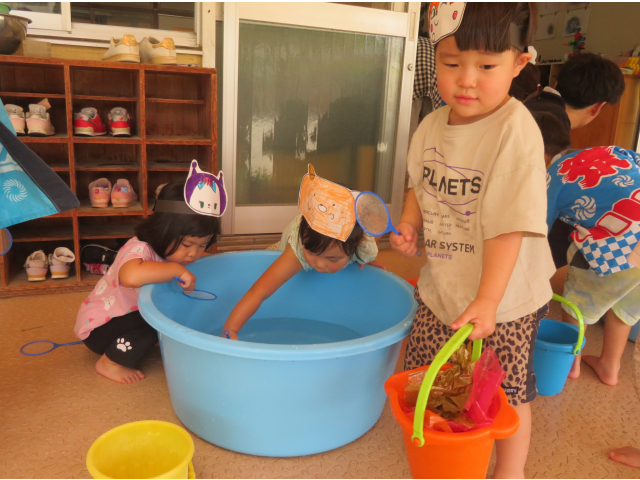 金魚すくいに夢中です!