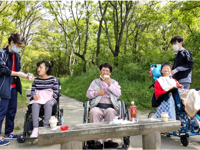 木々に囲まれおやつタイム