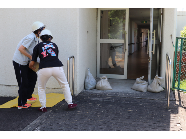 土砂の侵入を防ぐために土嚢を積みます🏔