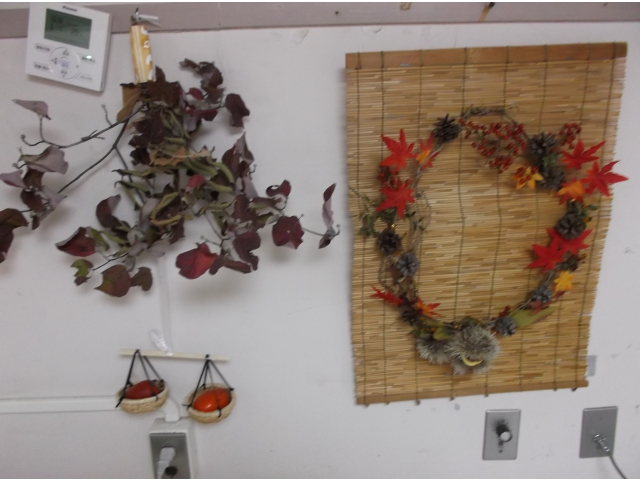 手作りリースで。