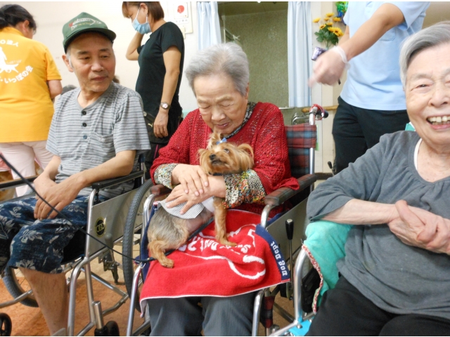 利用者さんも犬の可愛さにうっとり