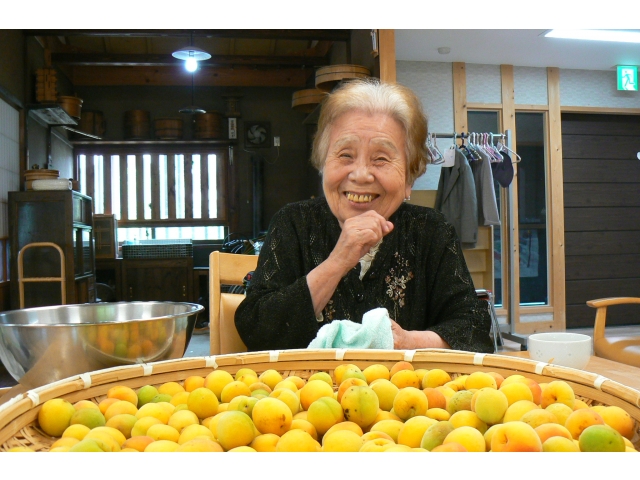 手分けして一つずつ梅を拭きます