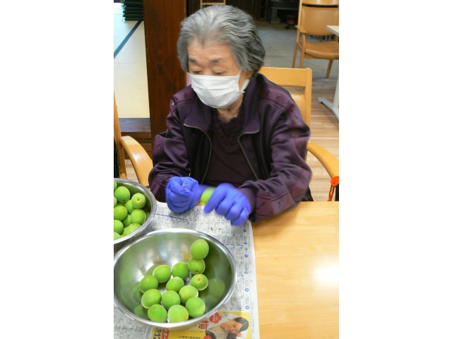 綺麗に洗った梅のヘタ取りをしていきます☺